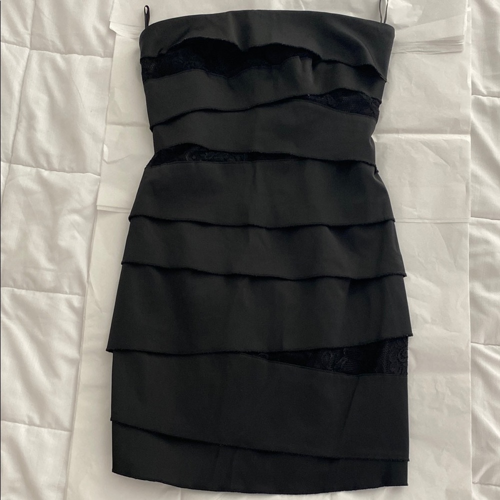 bebe Black Layered Strapless Dress